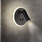 Groofoo - Appliques murales Feux de chevet led Lampe murale hotel intérieur Lumières mural lit Lampe murale couloir avec interrupteur 3W + 9W (Rond)