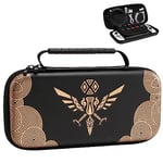 TiMOVO Housse de Protection Compatible avec Nintendo Switch OLED Modèle 2021&Switch, Zelda: Tears of The Kingdom Étui de Rangement pour Manette&Accessoire avec 10Fente pour Carte de Jeu, Aigle Noir Or