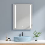 EMKE Miroir de Salle de Bain LED 60 x 80 cm avec Interrupteur Tactile + Anti-buée, Lumière Blanche Froide Miroir Mural