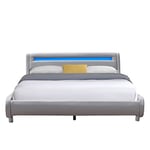 Provence literie Lit gina pour Matelas 140x200 - Sommier + Tête de Lit Incurvee Couleur Gris + Pieds en 5 cm - 2 x 13 Lattes - revetement PVC Simili Facile d'entretien - Montage Rapide et Facile