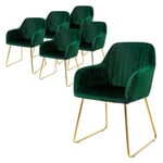 Lot de 6 chaises de salle à manger vert assise en velours pieds dorés en métal