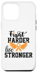 Coque pour iPhone 15 Plus Lutte plus dur Live Stronger Orange Ribbon Sensibilisation à la leucémie