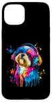 Coque pour iPhone 15 Plus Shih Tzu Lovers Pop Art portant des écouteurs drôles Shih Tzu