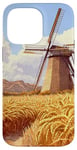 iPhone 14 Pro Max Wheat Fields With Windmills Landscape Vintage Graphic Case