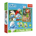 Trefl Amusants des Schtroumpfs-3 en1 : 2X Puzzle Mémoire, 30 et 48 Pièces, Différents Niveaux de Difficulté, 24 Cartes de Mémo, Jeu pour Les Enfants à partir de 3 Ans, 93656, Multicoloured