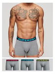 Superdry 3-Pack Neon Logo Waistband Boxers - Grey, Grey, Size S, Men