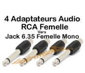 4 Adaptateurs RCA Femelle vers Jack 6.35 Mâle MONO