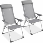 Casaria - Lot de 2 chaises de jardin pliantes en aluminium avec accoudoirs Dossier haut réglable en 7 positions Chaises de camping