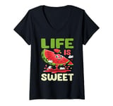 Womens Watermelon Love Fruit Summer Melon Life is Sweet V-Neck T-Shirt