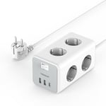 TESSAN Multiprise 6 Prises avec USB C, Multiprise Cube avec 1 USB C et 2 USB A, 9 en 1 Multiprise avec Interrupteur, Multiprise Rallonge Electrique 2M, 3600W Bloc Multiprise Electrique pour Le Bureau