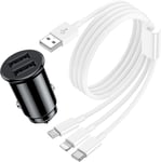 Chargeur De Voiture Rapide Pour Iphone, [Certifié Mfi] Câble Usb A Vers Lightning De 1 M De Long Avec Chargeur Usb À 2 Ports Pour Iphone 14, 13, 12, 11 Pro Mini X 9 8 7plus 6 6s Ipad[X1728]