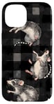 Coque pour iPhone 14 Aquarelle noire à carreaux trois opossums hurlant à la