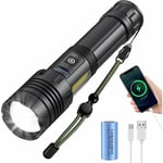 Lampe Torche led Ultra Puissante Rechargeable, 3000 Lumens, Lampe de Poche avec Batterie de 3400 mAh (Incluse), Lampe Tactique Zoomable Étanche pour