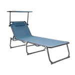 HOMECALL - Chaise longue pliable XXL en aluminium et textilène avec pare-soleil, 200 x 70 cm, charge max. 150 kg, bleu