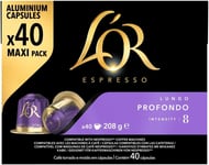 L'OR Espresso Lungo Profondo Coffee Pods x40 Intensity 8 Pack of 1, Total 40