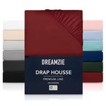 Dreamzie Drap Housse 80x200 cmpour Matelas Épais jusqu'à 33 cm - 100% Polyester Microfibre - Bordeaux Certifié sans Produits Chimiques (Oeko TEX), Drap Housse avec Élastique Complet