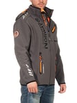 Geographical Norway ROYAUTE MEN - Veste Softshell Homme Impermeable - Manteau À Capuche Outdoor - Blouson Coupe Vent Tactique Resistant Hiver - Activites En Exterieur (Gris foncé/Orange 3XL)