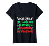 Womens Dear Santa My Cousin Is The Naughty One Funny Christmas V-Neck T-Shirt