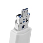 3 in 1 Type C + Micro USB USB-portti OTG-muistikortinlukija muistille Pieni muistikortti Valkoinen