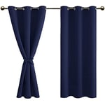 DWCN Navy Blue Blackout Curtains with Tiebacks for Bedroom Thermal Insulated Solid Eyelet Curtains for Living Room,2 Panels,46" Wide x 54" Drop