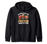 Building Muscle One Protein Shake at a Time Weight Lifting Zip Hoodie