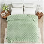 GC GAVENO CAVAILIA Throw Blankets - Fluffy Fleece Blankets For Bed, Couch, Sofa, Settee - Comfortable Thermal, Warm, Cosy Blankets & Throws - Stylish Jacquard Throw (130X180 cm) - Sage Green