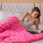 Large Chunky Knit Blanket Throw, Hand Made Cable Knitted with Heavy Thick Vegan Yarn, Big Bulky,Home Decor for Couch,Rosered,60 * 60CM