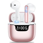 Wireless Earbuds,Wireless Headphones Bluetooth 5.3 Headphones in Ear with 4 ENC Mic Mini Ear buds HiFi Stereo LED Display Wireless Earphones 42H Playtime Earphones Touch Control IP7 Waterproof Pink