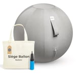 Backerz Siège Ballon 65cm - Balle intérieure PVC Résistante, Capacité 110kg, Caoutchouc, Housse Lin Doux Lavable - Chaise Ballon Ergonomique Bureau & Yoga, pour Bonne Posture - Gris Clair