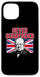 Coque pour iPhone 13 Winston Churchill Never Surrender avec drapeau Union Jack