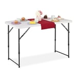 Relaxdays Table de Camping Pliante, HLP: 53,5x120x60 cm, Plastique & Acier, résistante aux intempéries, Blanche