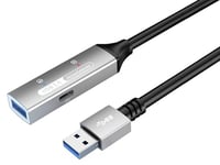 PremiumCord Câble d'Extension USB Actif Avec Répéteur 10 m, USB A Femelle vers A Mâle, USB 3.2 Gen 1 Super Speed 5 Gbit/s​​​​, 2x Blindé, AWG20/28, Boîtier en Aluminium, Couleur Noir, Longueur 10 m