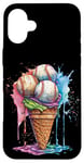 Coque pour iPhone 16 Plus Ice Cream Baseball – Cône de glace mignon tenant des balles de baseball