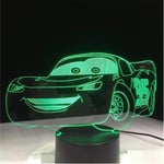 Pojkens födelsedagspresent Blixten McQueen Route 66 Din racingbil 3D 7-färgslampa Visuell LED-nattlampa för barn Touch USB bordslampa