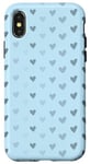 Coque pour iPhone X/XS Cœurs gris bohème avec fond bleu neutre