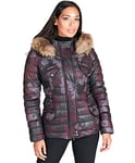 D'Arienzo Doudoune en Cuir Agneau Bordeaux Militaire Femme avec Capuche Bordé Fourrure Manteau Véritable Cuir Made in Italy Lucilla S/Camouflage