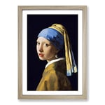 Big Box Art Johannes Vermeer The Girl with The Pearl Earring Framed Wall Art Picture Print Ready to Hang, Oak A2 (62 x 45 cm)