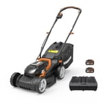 WORX - Tondeuse à Gazon sans Fil 40V - 4Ah - Surface Maximum de 460 m² - Ø34cm - Coupe jusqu'aux Bordures - 6 Hauteurs de Coupe - Compacte et Légère - Livrée avec 2 Batteries et Chargeur - WG779E.1