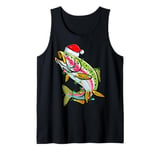 Xmas Lights Santa Hat Rainbow Trout Fish Christmas Tank Top