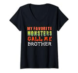 Womens My Favourite Monsters Call Me Brother Funny Halloween Men V-Neck T-Shirt