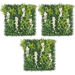 Artificial Living Wall Panels 1m x 1m, Green Plant Foliage Hanging Wisteria, Indoor Outdoor, Home Garden Decoration, Privacy Hedge Fence Screening, UV Stabilised, Waterproof, Natural Look (White x3)