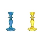 Beautiful & Decorative Glass Candlestick Holder Stand for candles, Ideal, Valentines, Christmas or Wedding Anniversary Present Blue & Yellow