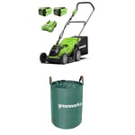 Greenworks 40V Cordless Lawnmower for Lawns up to 400m², 35cm Cutting Width -G40LM35K2X + Greenworks Tools 120 L garden waste bag, AMP-120CB