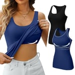 V FOR CITY Basic Tank Tops for Women Cotton Scoop Neck Vest Top Stretchy Sporty Tank Top Pack of 2 Black/Navy Blue M