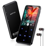 AGPTEK 64Go MP3 Bluetooth avec Haut-Parleur, 2.4" Grand Écran Lecteur MP3 en Métal Qualité Sonore HiFi Audio MP4 Baladeur Sport de Bouton Tactile Radio FM Podomètre Enregistreur 60H de Musique-Noir