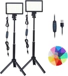 Kit D'Éclairage Vidéo À Led, Pack De 2 Eclairages De Photographie Avec Trépied Réglable 9 Filtres De Couleur, Lumières Video Usb 10000K Dimmable Pour Tiktok/Lumiere Stream/Youtube [VID064563]