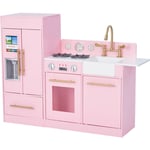 Teamson Kids - Grande Cuisine en Bois Little Chef Charlotte avec Réfrigérateur, Ensemble de Jeu Rose - Rose