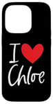 Coque pour iPhone 14 Pro Cœur personnalisé avec inscription « I Love Chloe »