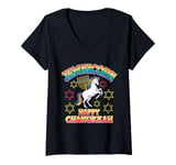 Womens Funny Hanukkah Jewnicorn Unicorn Girl LGBT Jewish Chanukah V-Neck T-Shirt