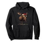 Christmas Magic Moose in Santa Hat Costume for Cozy Xmas Pullover Hoodie